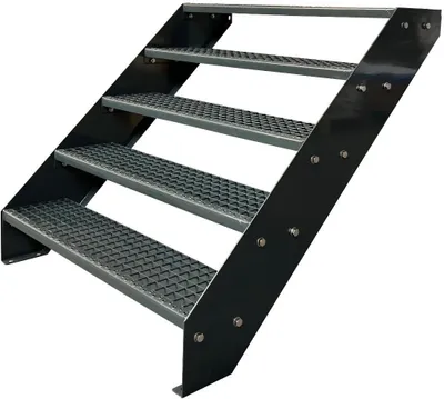 Produktbild von Gitterrost Stahl Wangentreppe 5 Stufen Verzinkt & Anthrazit Pulverlackiert - (L x B x H) 101cm x 120cm x 95cm