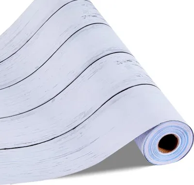Immagine prodotto di Carta da parati autoadesiva 45cm x 15m - Carta da parati con effetto legno bianco - Pellicola adesiva per mobili - Vinile decorativo per camera da letto, cucina, ufficio, bagno, scrivania - Adesivi per mobili e pellicola per mobili