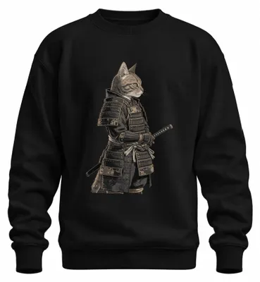 Imagen del producto de Camiseta de cuello redondo o sudadera con estampado de "Samurái Gato", "Guerrero japonés", "Katana", "Japón", "Y2K", "Ronin". Color: . Talla: XL