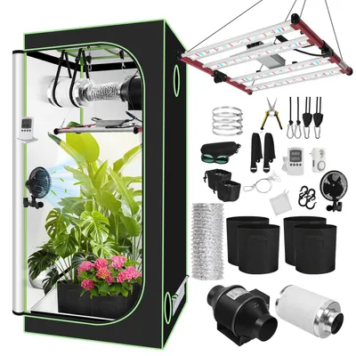 Produktbild von Bettizia Growbox Komplettset,Indoor Gewächshaus mit 240W LED Vollspektrum Dimmbar, Carbon-Filter, Ventilator, Anzuchtzelt, Zuchtzelt,100x100x200