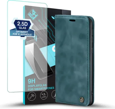 Produktbild von Handy Hülle für Samsung Galaxy A26 5G mit 9H Displayglas Klapphülle Bookcase Flip Cover Handy Tasche Etui Farbe: Petrol