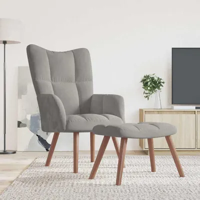 Image de vidaXL Fauteuil relax avec pouf gris clair velours