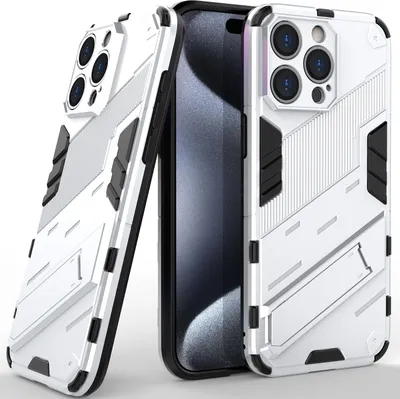Produktbild von Armor Hülle für iPhone 15 Pro, Hybrid PC TPU Bumper Stoßfestes Schutzhülle mit Standfunktion Orange
