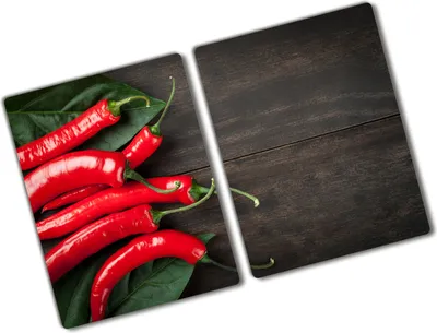 Produktbild von Tulup Glas Herdabdeckplatte - 2x40x52 cm - Glaskeramikkochfeld-Abdeckung Spritzschutz Glasabdeckplatte Kochplattenabdeckung und Schneidebrett - Zweiteilig - Essen & Getränke - Chilischoten - Rot