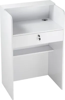 Zdjęcie produktu dla SucceBuy Recepcja 60 cm długości, prostokątna lada recepcyjna z zamykaną szufladą, nowoczesna lada recepcyjna do kasy, holu, salonu, biura, hotelu, lada sprzedażowa z płyty wiórowej
