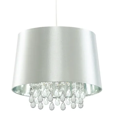 Produktbild von LED Kristall Hängelampe, Kunstseide, silber Höhe 153 cm