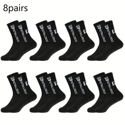 Produktbild von 8 Paar Fußballsocken,Sportsocken,Rutschfeste Sportstrümpfe,atmungsaktiv Uni Sportstrümpfe für Fußball‑Training Herren Damen,Schwarz Socken,Gr:37-42