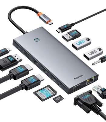 Productafbeelding van 【Geoptimaliseerd voor chips】Baseus USB-C Docking Station: 3 monitoren, 13-in-1 USB-C hub met 2