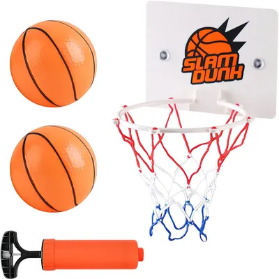 Obrázek produktu pro Mini basketbalová sada, vnitřní basketbalový koš, rozměry 16,3 x 12 cm, včetně 2 míčů a pumpy, pro děti