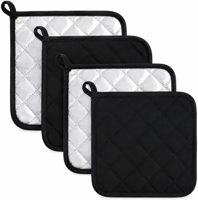Imagen del producto de Juego de 4 agarraderas cuadradas, de 17 x 17 cm, resistentes al calor hasta 227 °C, de algodón, para la cocina