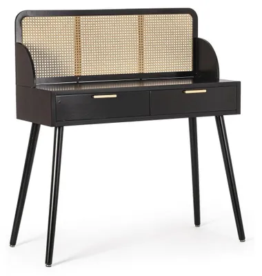 Immagine prodotto di Toeletta nera con dettagli in rattan 100 x 40 x 78 cm Josine YES