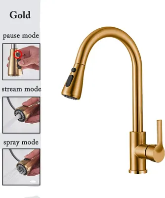 Produktbild von Küchenarmatur, Ausziehbare Sprühfunktion, Doppelgriff, cf04043-GOLD
