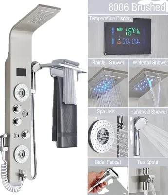 Produktbild von Duschpaneelsystem, LED-Wasserflussanzeige, Dreifachbedienung,8006 Gebürstet
