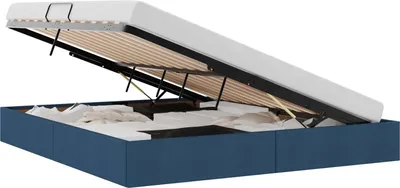 Image de vidaXL Coffre de lit avec espace de rangement, bleu, 180 x 200 cm, tissu