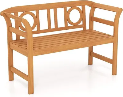 Imagen del producto de Banco de jardín de madera, banco resistente a la intemperie, banco tipo "Friesen" para dos personas hecho de madera de acacia, banco con reposabrazos, banco para balcón con capacidad de carga de hasta 360 kg, banco para jardín, balcón o terraza (forma en "O")