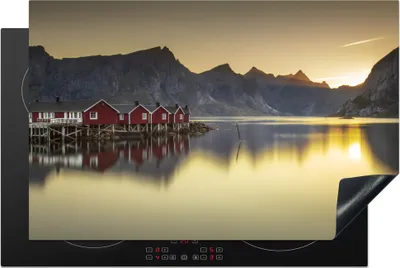 Produktbild von KitchenYeah© Herdabdeckplatte Sonnenaufgang auf den Lofoten , 80x52cm, Küche Deko, Glaskeramikkochfeld Herdabdeckung, Abdeckplatte fùr Kochfeld