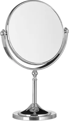 Immagine prodotto di Specchio da trucco - Ingrandimento - 28 x 18 x 10 cm - Specchio da barba rotondo - Specchio da trucco da tavolo - Argento