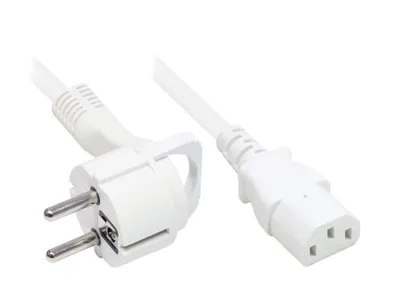 Produktbild von Netzkabel Schutzkontakt-Flachstecker Typ E+F (gewinkelt) an C13 (gerade), weiß, 1,00 mm², 5 m, Good Connections®