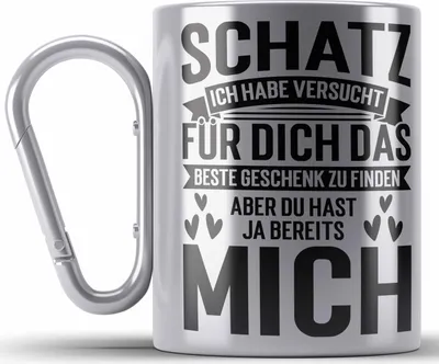 Produktbild von Trendation - Schatz Ich Habe Versucht Für Dich Das Perfekte Geschenk Zu Finden Edelstahl Tasse Karabiner Geschenk zum Valentinstag Freundin Freund (Silber)