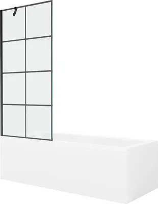 Produktbild von Mexen Cubik rechteckige Badewanne 160 x 70 cm mit Verkleidung und 1-flügeliger Duschwand 80 cm, schwarzes Muster - 550316070X95?