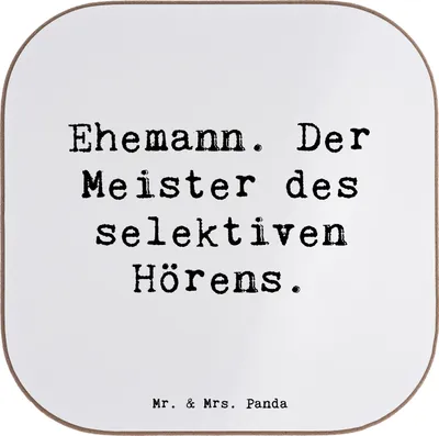 Produktbild von Mr. & Mrs. Panda untersetzer bedruckt Ehemann Meister - Weiß - Geschenk, Kommunikation, Personalisierter Bierdeckel, Alltag, Geschenke, PErsonalisierte, handgemacht