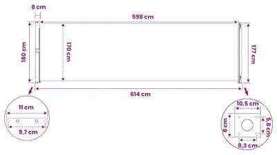 Productafbeelding van vidaXL Zijmarkies, uitschuifbaar, 180x614 cm, crème
