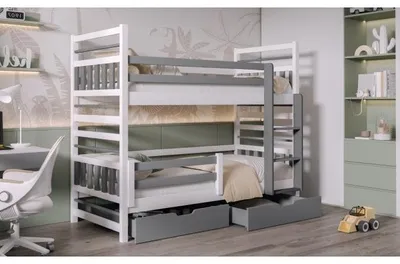Obrázek produktu pro Dětská patrová postel s úložným prostorem 90x200 SEGNORA - bílá / šedá, pravé provedení