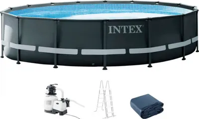 Produktbild von Aufstellpool Framepool-Set Intex Ultra rund Ø 488 x 122 cm inkl. Sandfilteranlage, Leiter, Abdeckplane, Untergrundfolie & Anschlussschlauch grau