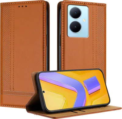 Produktbild von Handyhülle für Vivo Y78 / Vivo Y78+ 5G Leder Flip Klappbare Schutzhülle mit Standfunktion Braun