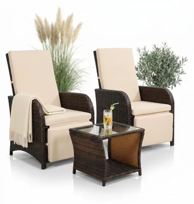 Immagine prodotto di Mucola set di sedute 2 poltrone e tavolo polyrattan set da salotto mobili da giardino gruppo di sedute da giardino set da pranzo - marrone