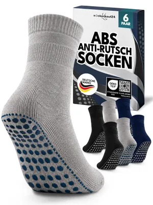 Zdjęcie produktu dla Skarpety ABS dla mężczyzn i kobiet, antypoślizgowe, bawełniane - model 8600, kolor: czarny, niebieski, szary, rozmiar 35-38, zestaw 6 par