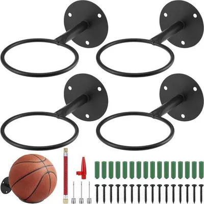 Productafbeelding van Wandhouder voor sportballen - Robuuste metalen houder - 4 stuks - Zwart