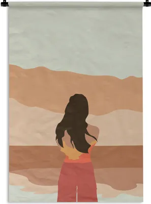 Produktbild von MuchoWow® Wandteppich Wandbehang Frauen - Strand - Sommer 90x135 cm Tapisserie Dekoration Wandtuch - Baumwolle - Wandskulptur