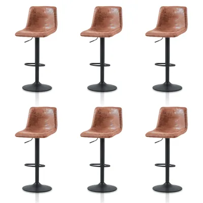 Image de Tabouret de bar CLIPOP Lot de 6 Réglable en hauteur, similicuir Tabouret de bistrot, marron