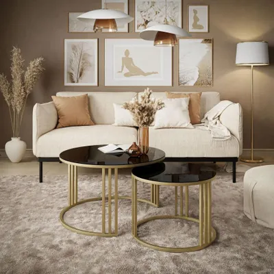 Produktbild von Runder Couchtisch 2in1 LORI GLASS mit goldenem Gestell