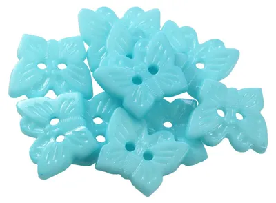 10 x Kinderknopf Schmetterling, 16 x 13 mm, 2-Loch-Knopf, helltürkis