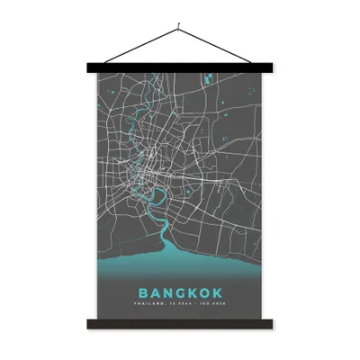 Produktbild von MuchoWow® Textilposter Bangkok - Blau - Karte - Stadtplan 60x90 cm mit schwarzem Rahmen - Poster Wohnzimmer