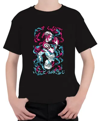 Zdjęcie produktu dla Koszulka dziecięca uni Jujutsu Kaisen Itadori Yuji Sukuna Anime Aesthetics Gloomy Flames, Czarny, 140