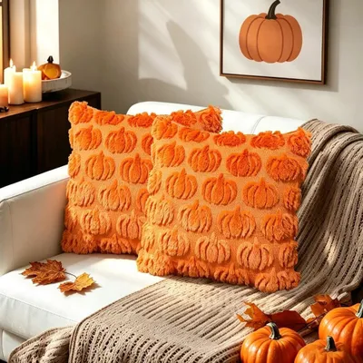 Immagine prodotto di Set di 2 federe per cuscini a forma di zucca autunnale, 45x45 cm