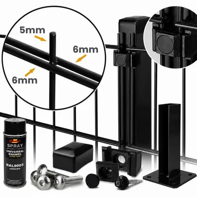 Produktbild von ROYSSON® Doppelstabmattenzaun 6/5/6 Komplettset | 57,5 m Länge, 1830 mm Höhe, inkl. Pfosten mit Fußplatten – Schwarz