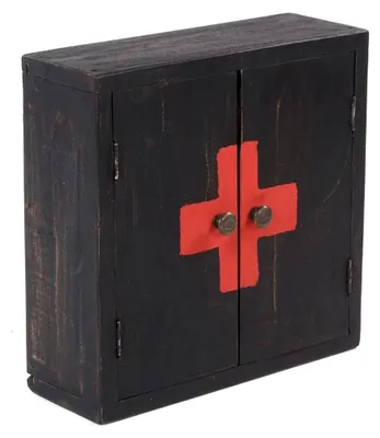Produktbild von Medic 35 | 35x35x13cm (HxBxT), Mahagoni | Wandschrank im Shabby Chick Design, Arzneischrank, Erste Hilfe Schrank aus Holz | Farbe: 04 schwarz-Natur