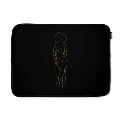 Produktbild von MuchoWow® Laptop Hülle 13 Zoll Frau - Schwarz - Gold - Strichzeichnung Laptoptasche - Laptophülle - Sleeve - Rundumschutz