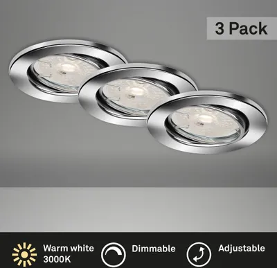 Image de Lampes LED encastrées dimmables orientables 3xGU10 5,5W chrome métal Ø8,6cm Briloner