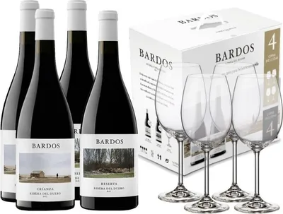 Produktbild von Pack Bardos 2 Romántica + 2 Reserva + 4 Copas Wein-Pakete Spanien RIBERA DEL DUERO 300.00 cl 14.0 %