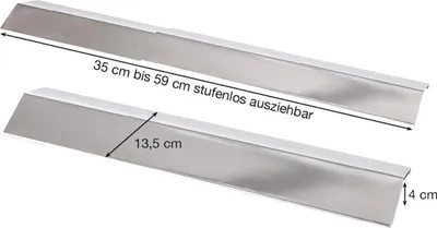 Edelstahl Flammblech schmal, variabel 35-59 cm/13,5 cm - Universal Flammabdeckung