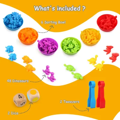 Produktbild von Montessori Zählspielzeug, 58 bunte Regenbogen-Dinosaurier, Sortierspiel für Kinder