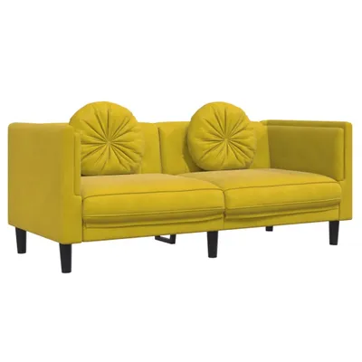 Zdjęcie produktu dla Sofa 2-osobowa z poduszkami, żółta, aksamit