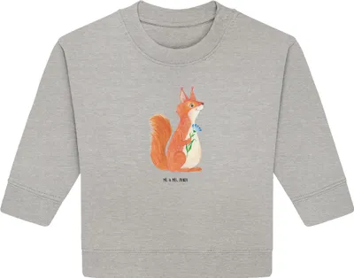Produktbild von Mr. & Mrs. Panda Organic Baby Pullover Eichhörnchen Blume 6. - 12. Monat - Heather Grey - Geschenk, Lustige Sprüche, Motivation, Spruch Positiv, Spaß, Lachen, Bullover