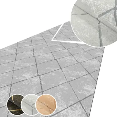 Produktbild von Küchenläufer AYDI Teppichläufer Premium Läufer Textil Karo Grau 120x500cm