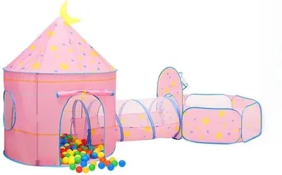 Produktbild von Rosa Spielzelt mit 250 Bällen, 301 x 120 x 128 cm, Kinderzelt mit Spieltunnel und Bällebad, faltbares Popupzelt für drinnen und draußen mit Tragetasche